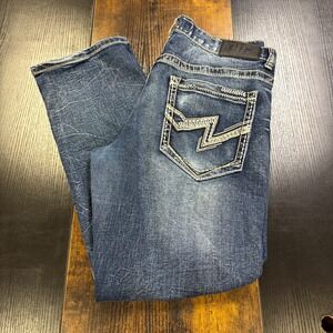 True Luck Mens Straight Leg Jeans 34x30 Medium Wash Embroidered Pockets 34/30
